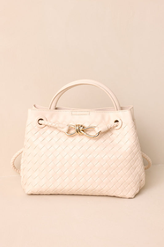Just My Type Ivory Woven Faux Leather Handbag