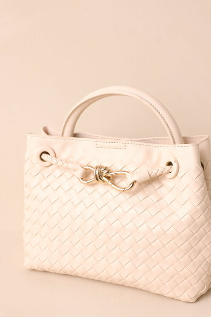 Just My Type Ivory Woven Faux Leather Handbag
