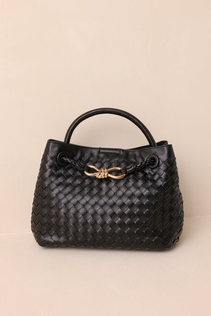 Just My Type Black Woven Faux Leather Handbag