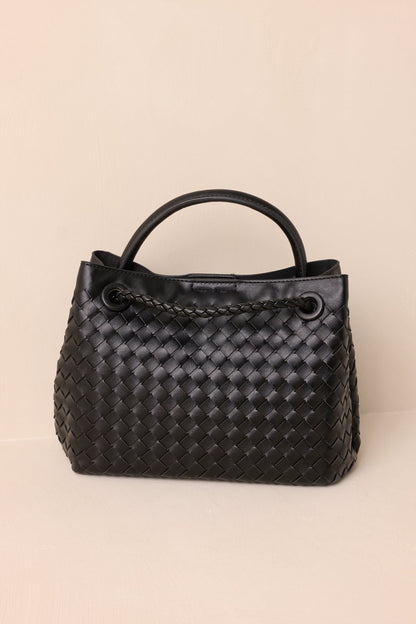 Just My Type Black Woven Faux Leather Handbag