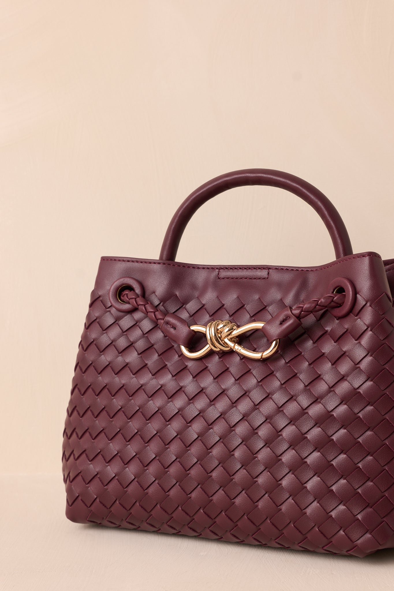 Just My Type Wine Woven Faux Leather Handbag