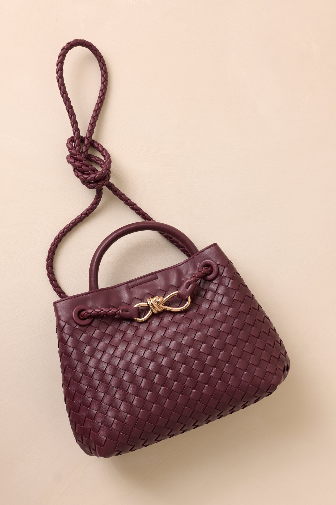 Just My Type Wine Woven Faux Leather Handbag