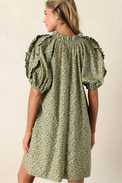 Can't Replace You Green 100% Cotton Puff Sleeve Mini Dress