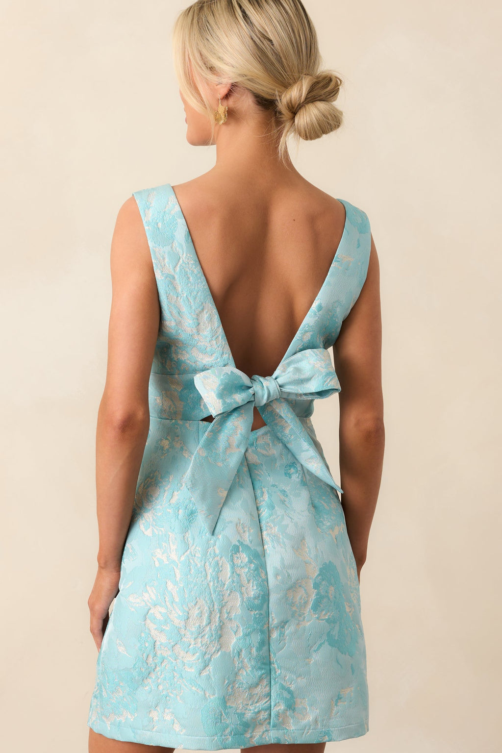 Daily Delight Light Blue Floral Jacquard Mini Dress