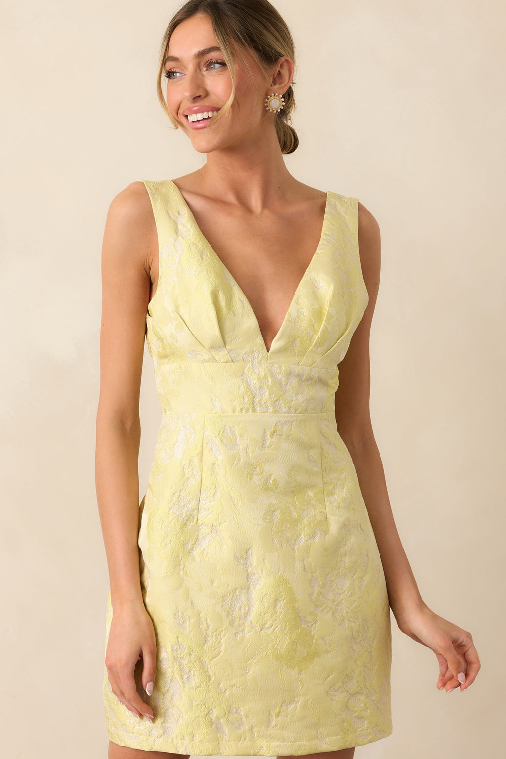 Daily Delight Yellow Floral Jacquard Mini Dress