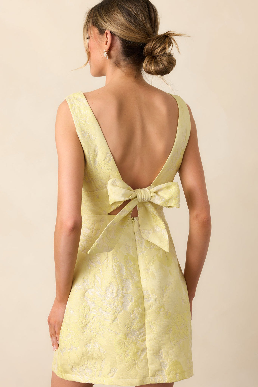 Daily Delight Yellow Floral Jacquard Mini Dress