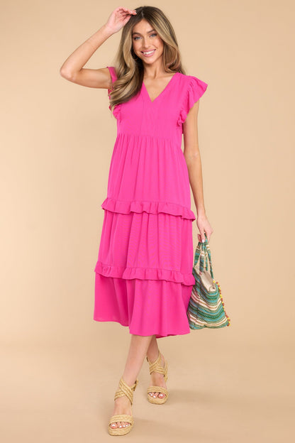 First Day Hot Pink Midi Dress