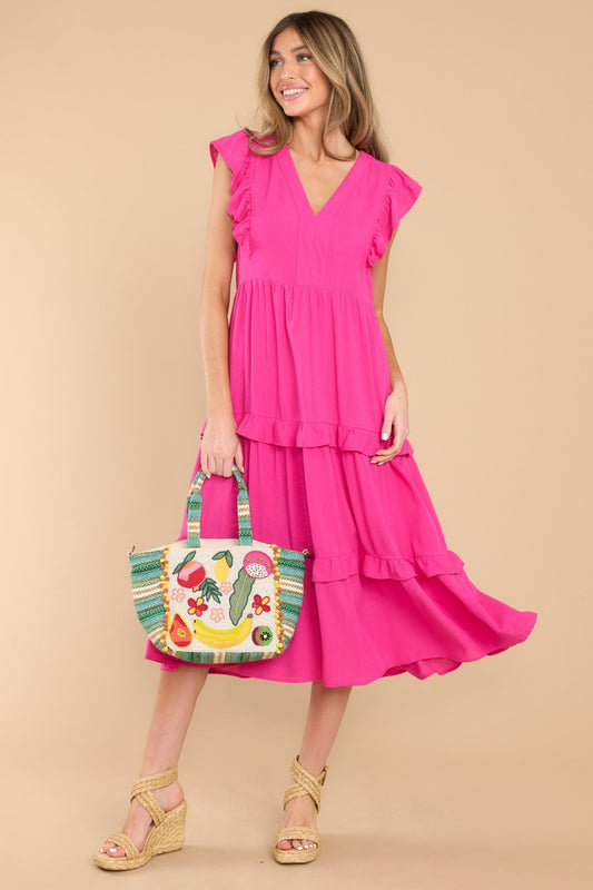 First Day Hot Pink Midi Dress