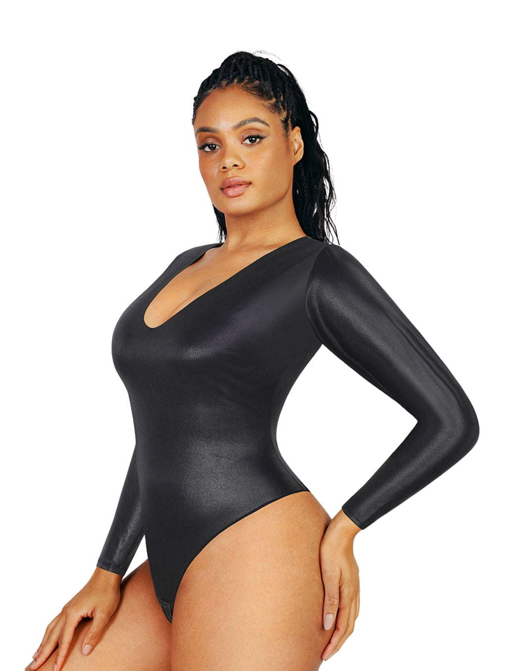 Leather Look Long Sleeve Bodysuit